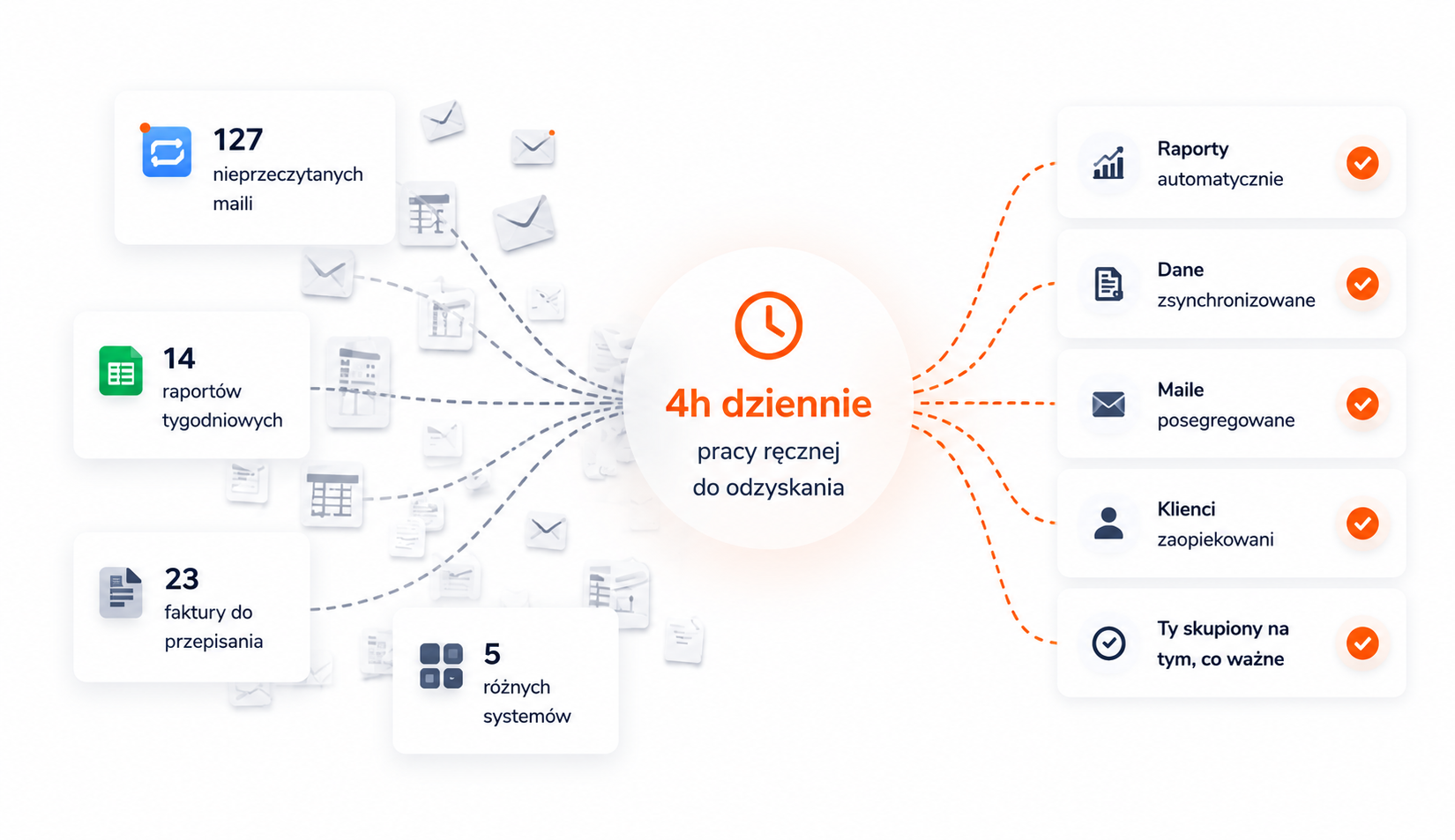 Diagram jak AI oszczędza czas firmy